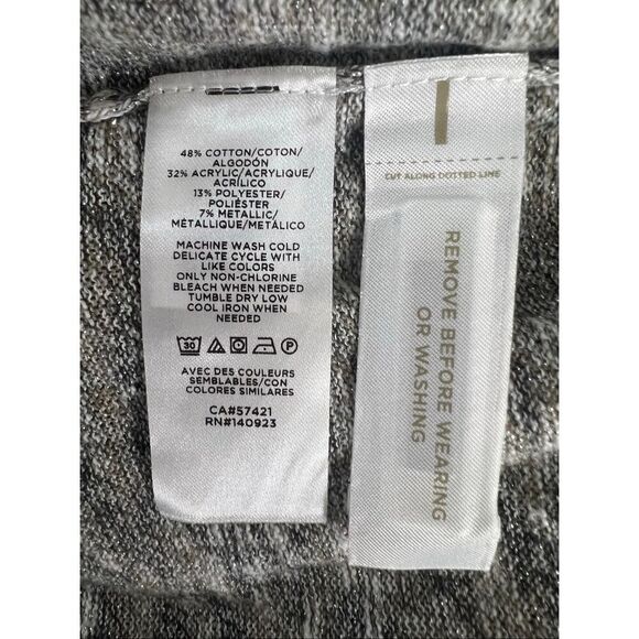 Loft Petites Women Grey Sparkle Cardigan Size M Petite Open Front 3/4-Sleeve - Picture 10 of 12